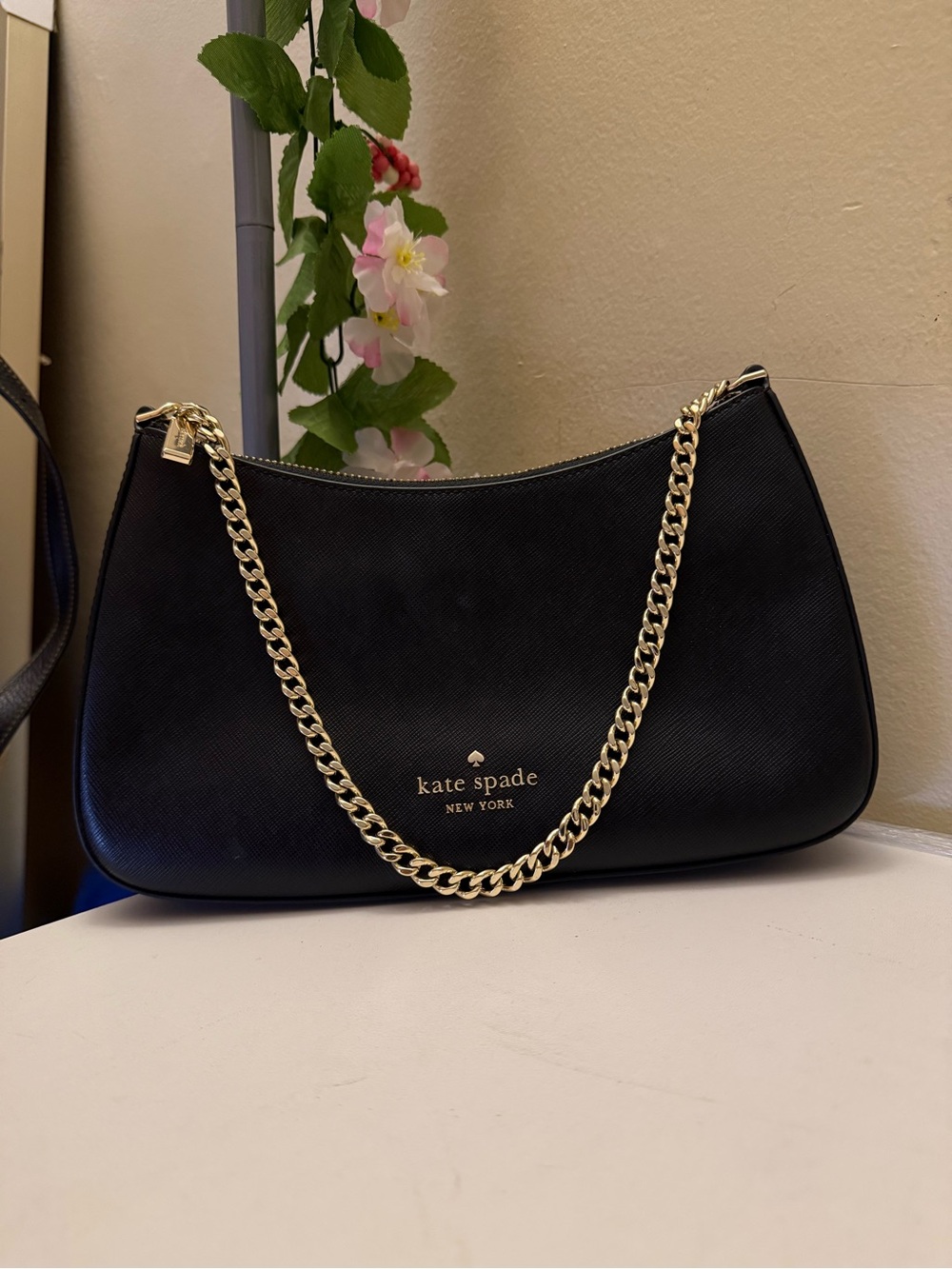 kate spade Black Shoulder Bag with Gold Chain Strap